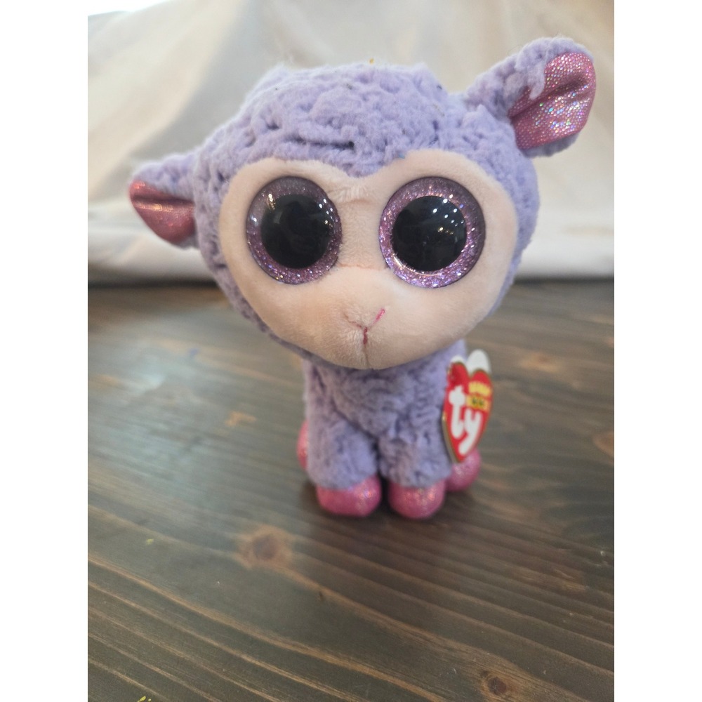 Ty Beanie Boos Lavender the Lamb Purple Plush Glitter Eyes Heart Tag 6 inch
